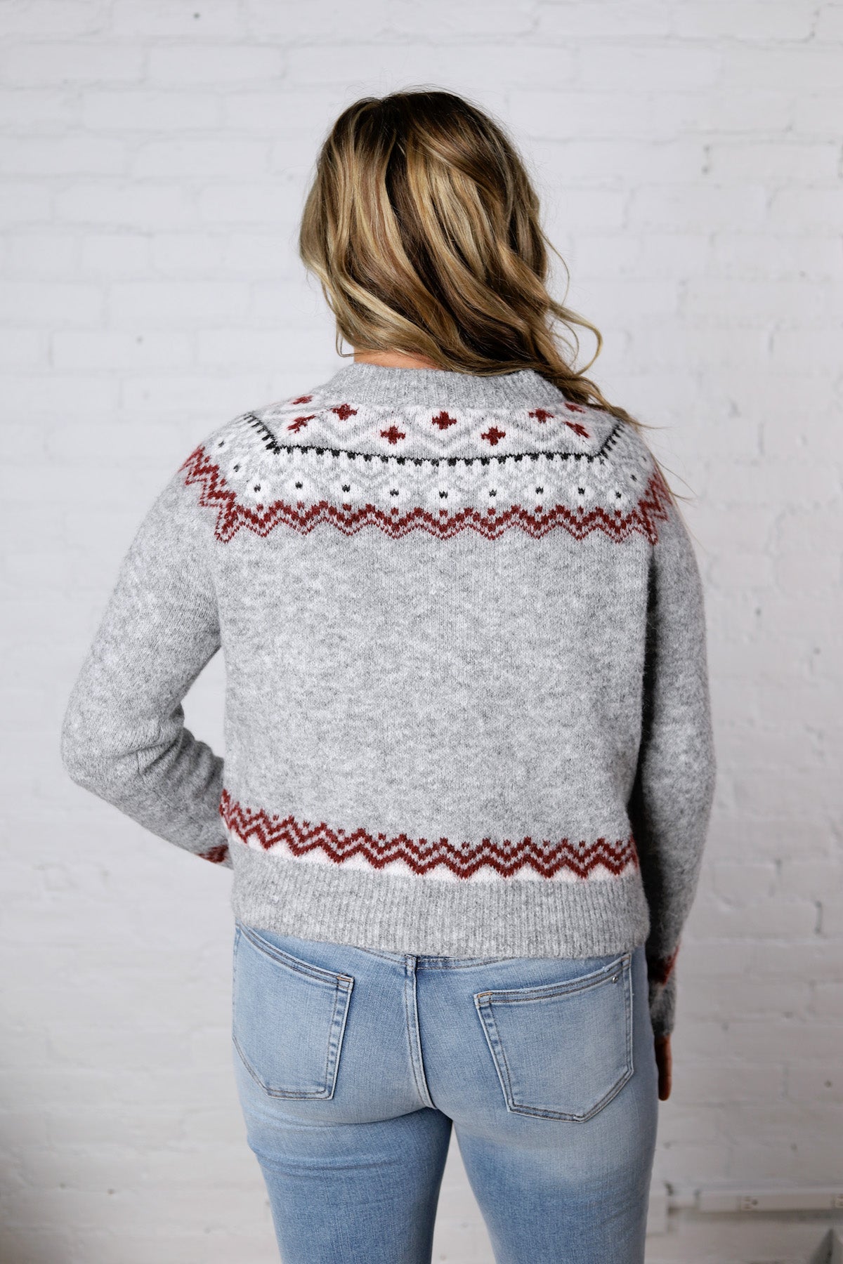 Signe Fair Isle Toggle Button Knit Cardigan - Grey