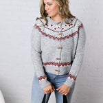 Signe Fair Isle Toggle Button Knit Cardigan - Grey