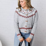 Signe Fair Isle Toggle Button Knit Cardigan - Grey