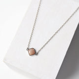 Silver Plated Diamond Gemstone Necklace - Peach Moonstone