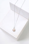 Silver Plated Teardrop Gemstone Necklace - Peach Moonstone