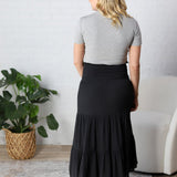 Skyla Smocked Tiered Maxi Skirt - Black
