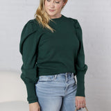 Sloane Bubble Sleeved Sweater Top - Hunter Green