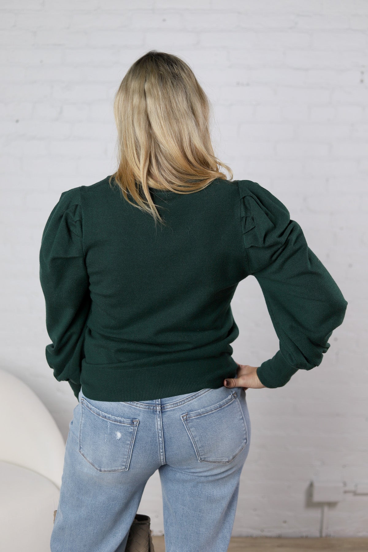 Sloane Bubble Sleeved Sweater Top - Hunter Green