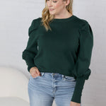 Sloane Bubble Sleeved Sweater Top - Hunter Green - FINAL SALE