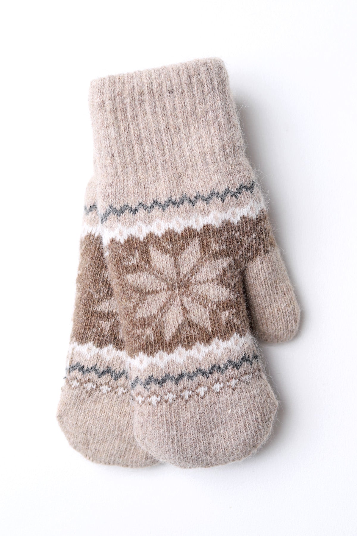 Snowflake Mittens w/ Sherpa Lining: Beige
