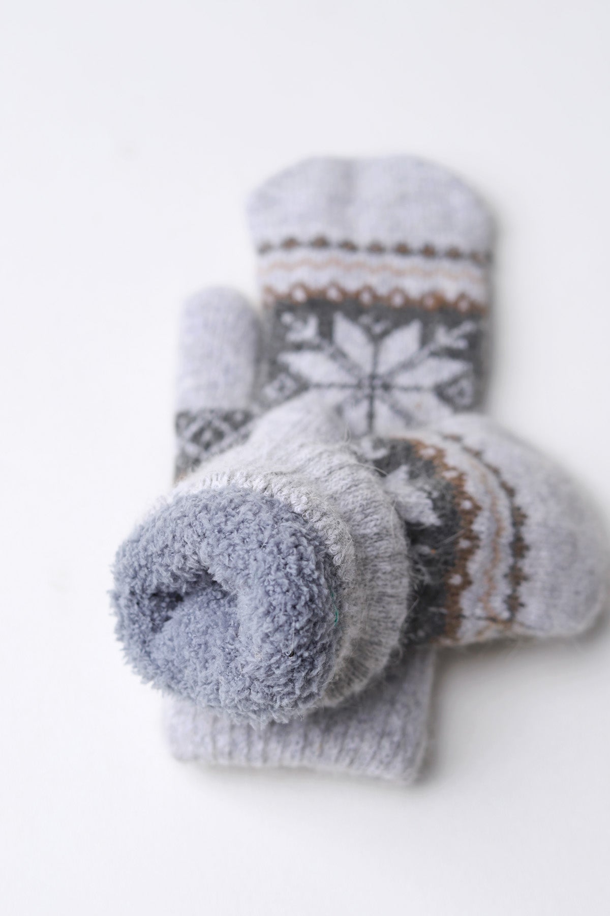 Snowflake Mittens w/ Sherpa Lining: Grey