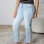 Sofie Distressed High Rise Straight Denim - Light Wash