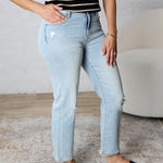 Sofie Distressed High Rise Straight Denim - Light Wash