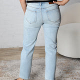 Sofie Distressed High Rise Straight Denim - Light Wash