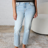 Sofie Distressed High Rise Straight Denim - Light Wash