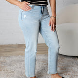 Sofie Distressed High Rise Straight Denim - Light Wash - FINAL SALE