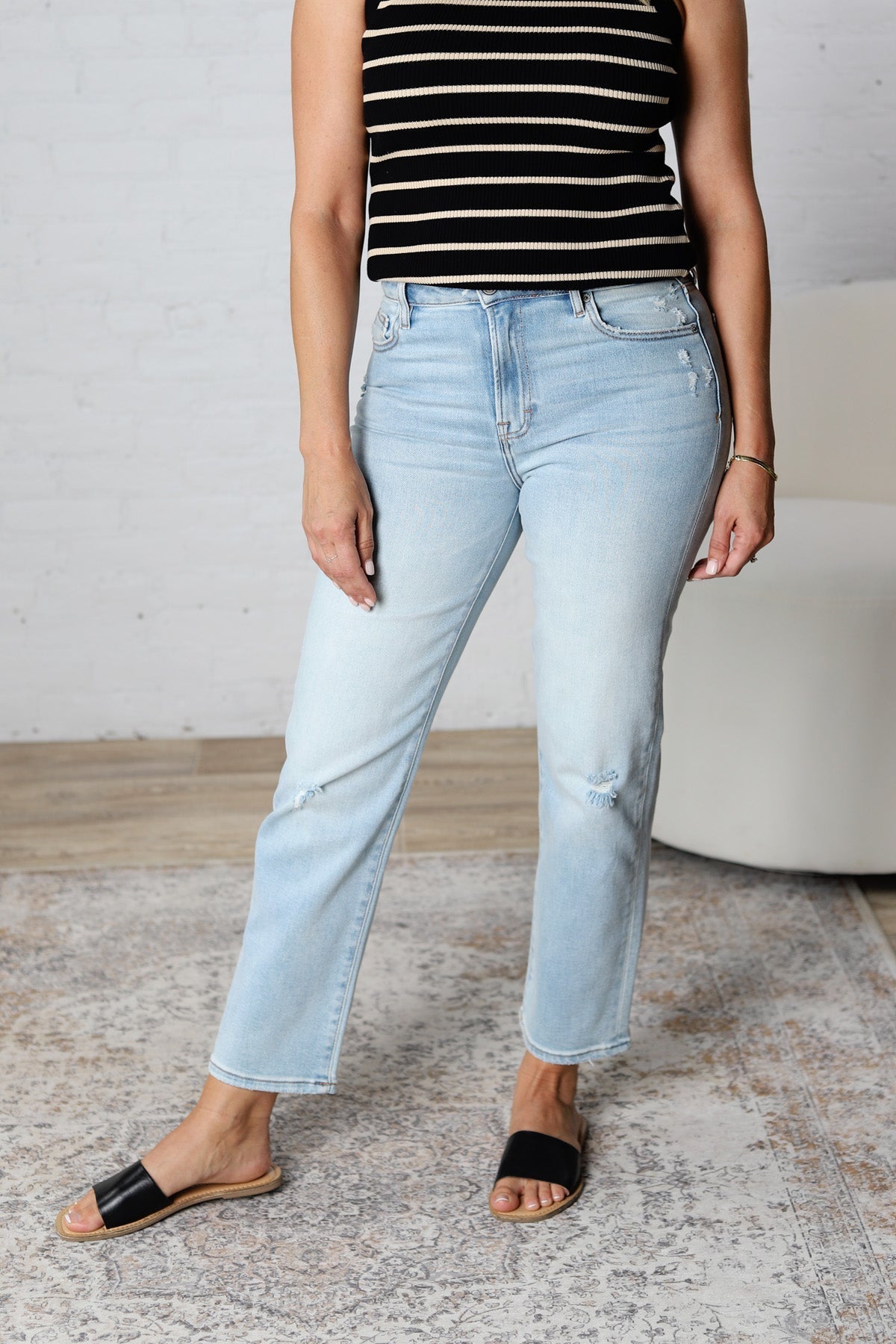 Sofie Distressed High Rise Straight Denim - Light Wash - FINAL SALE