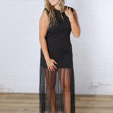 Sofie Sheer Pearl Mesh Overlay Maxi Dress - Black