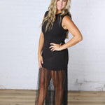 Sofie Sheer Pearl Mesh Overlay Maxi Dress - Black