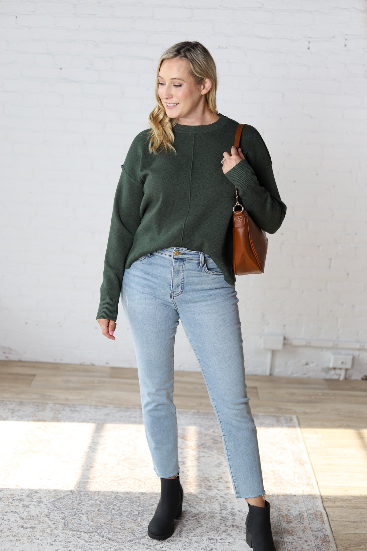 Soft Touch Seam Detail Sweater - Dk Green