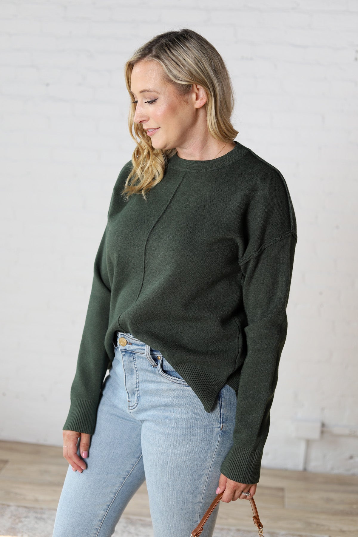 Soft Touch Seam Detail Sweater - Dk Green