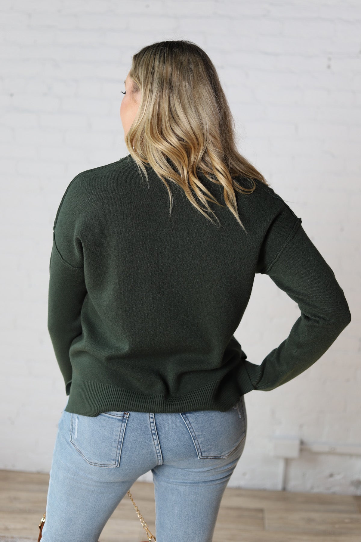 Soft Touch Seam Detail Sweater - Dk Green