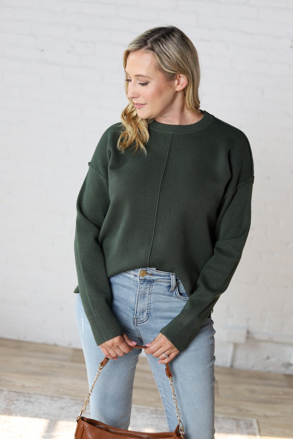 Soft Touch Seam Detail Sweater - Dk Green