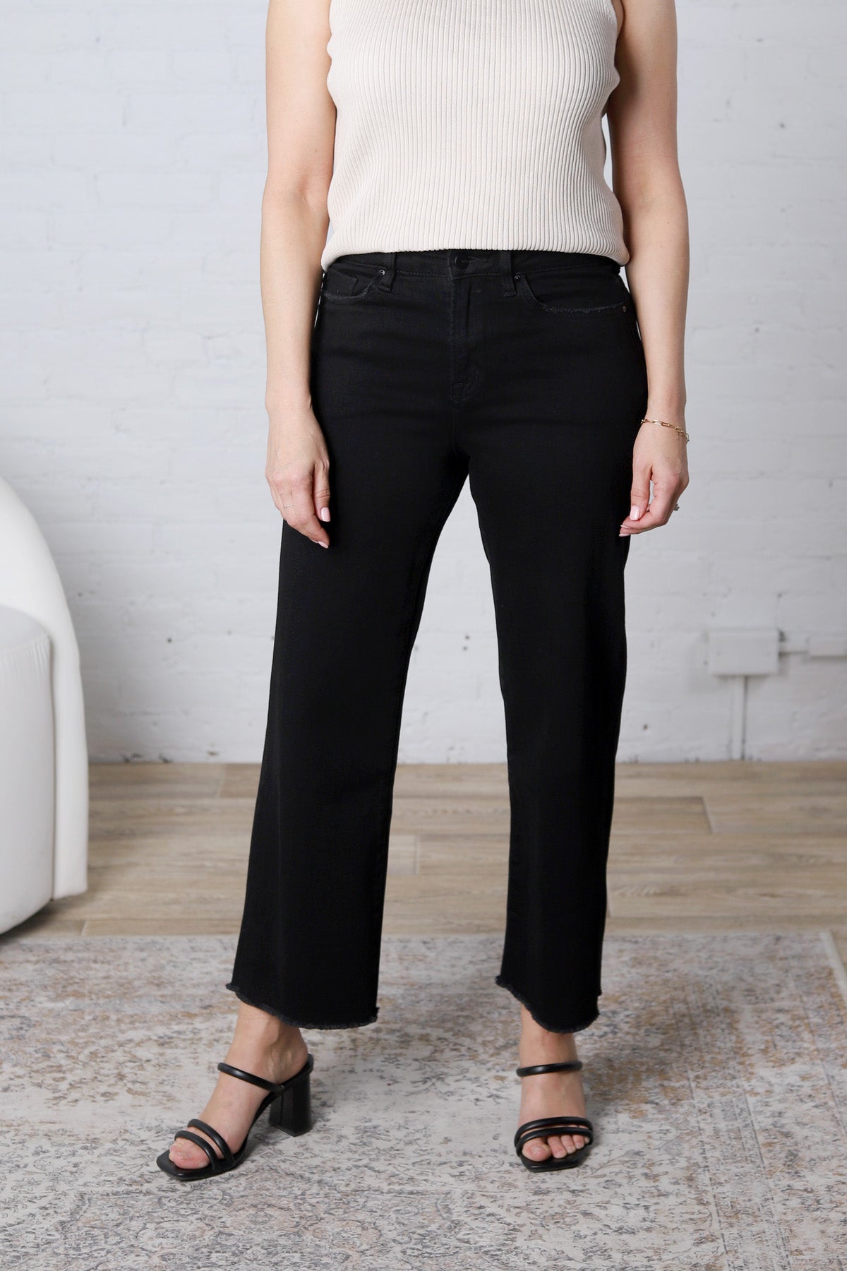 Solene Wide Leg Crop Denim - Black Beauty Wash