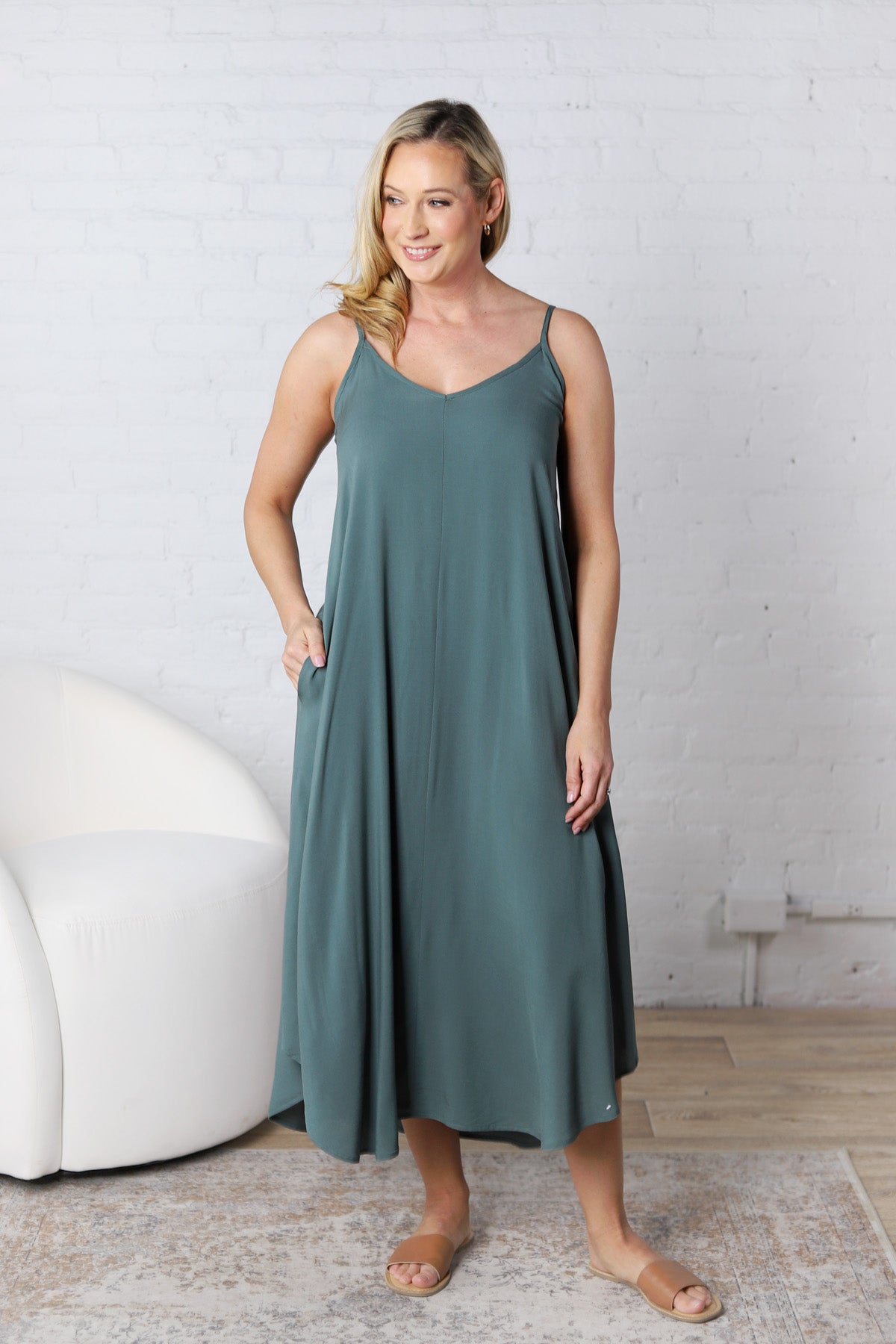 Solona Woven Arc Midi Dress - Ash Jade