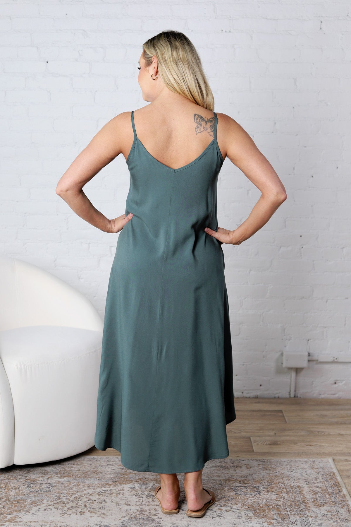 Solona Woven Arc Midi Dress - Ash Jade