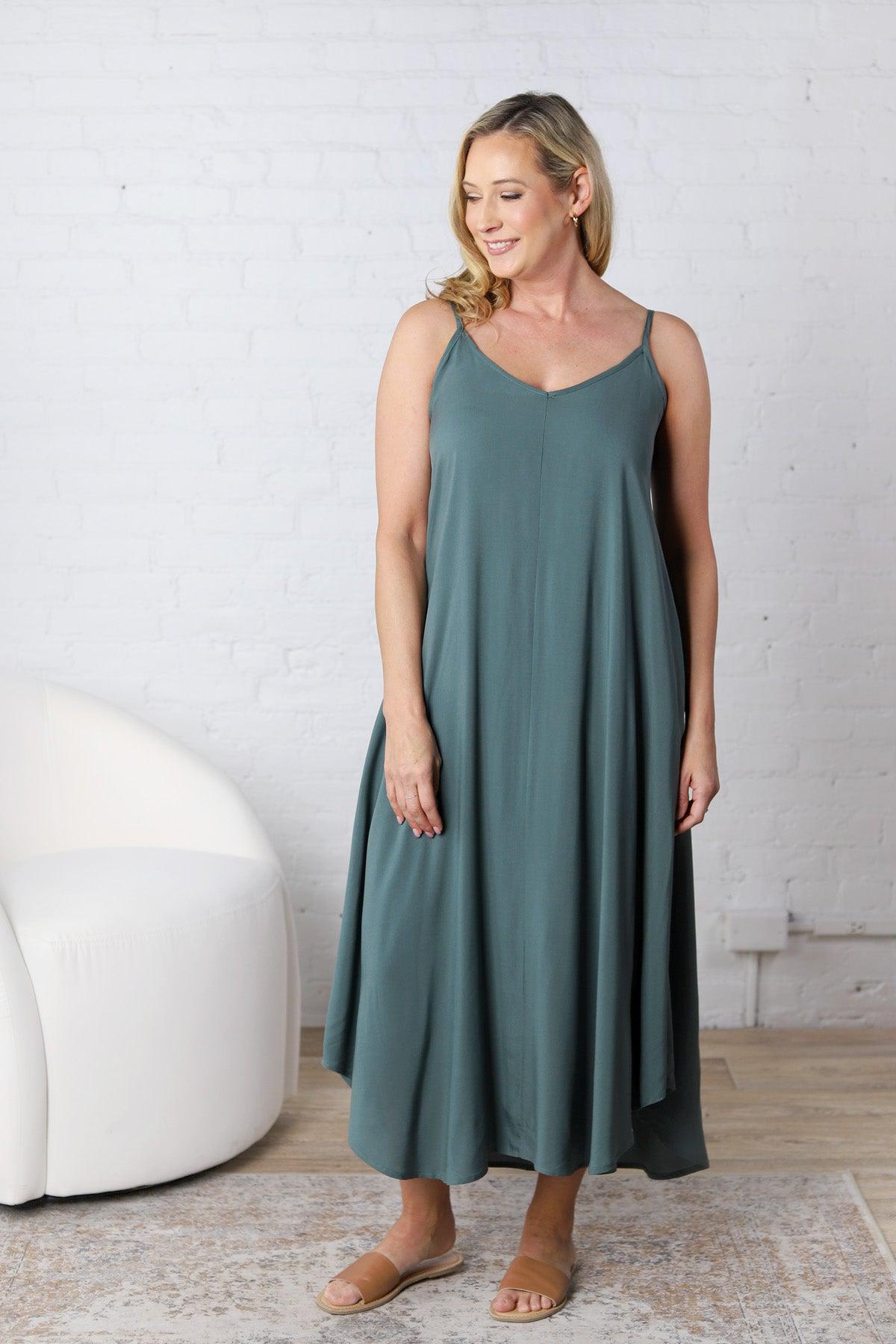 Solona Woven Arc Midi Dress - Ash Jade