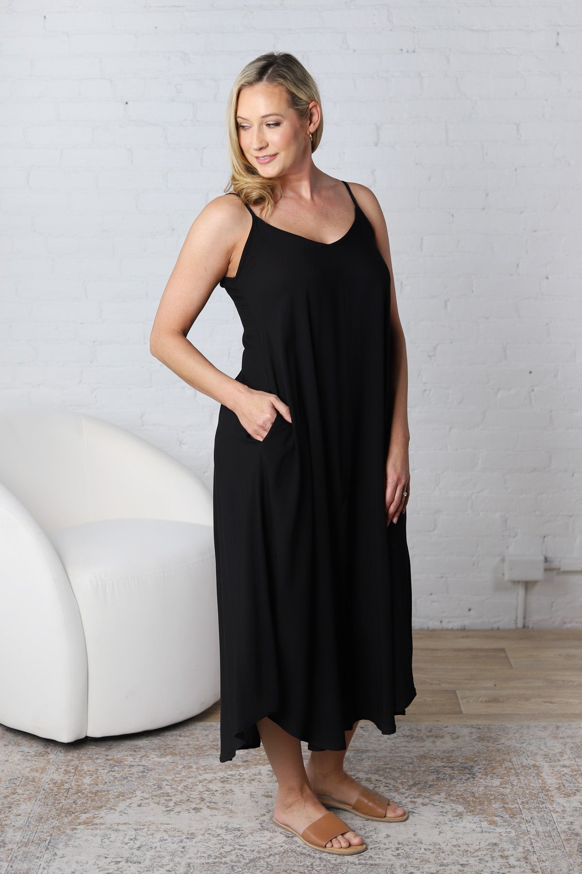 Solona Woven Arc Midi Dress - Black - FINAL SALE