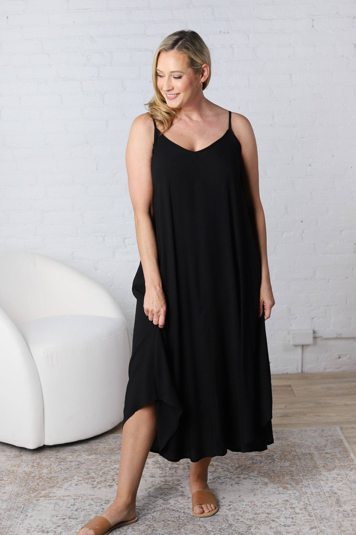 Solona Woven Arc Midi Dress - Black - FINAL SALE