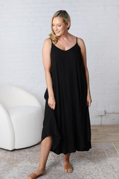 Solona Woven Arc Midi Dress - Black - FINAL SALE