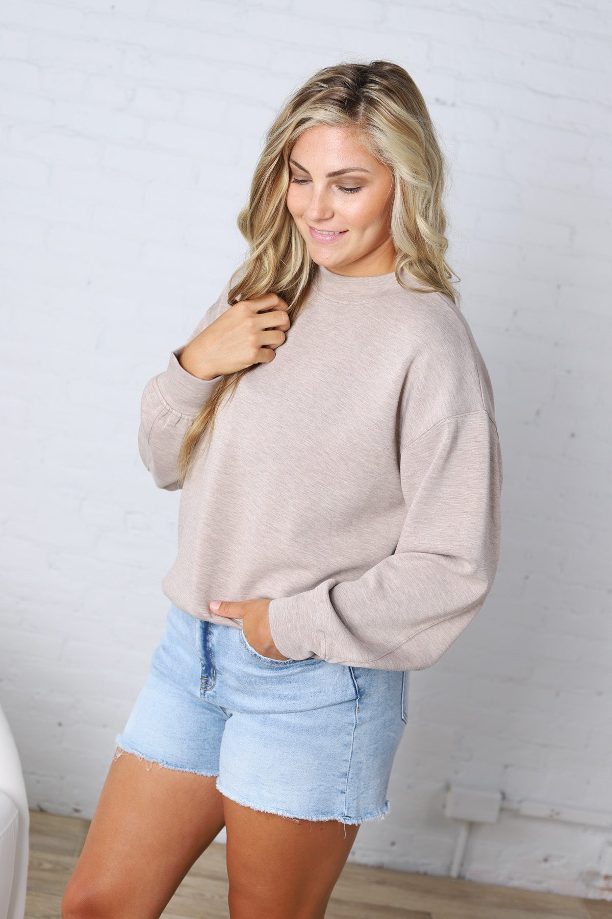 Sonja Modal Luxe Mock Neck Pullover - Heather Taupe