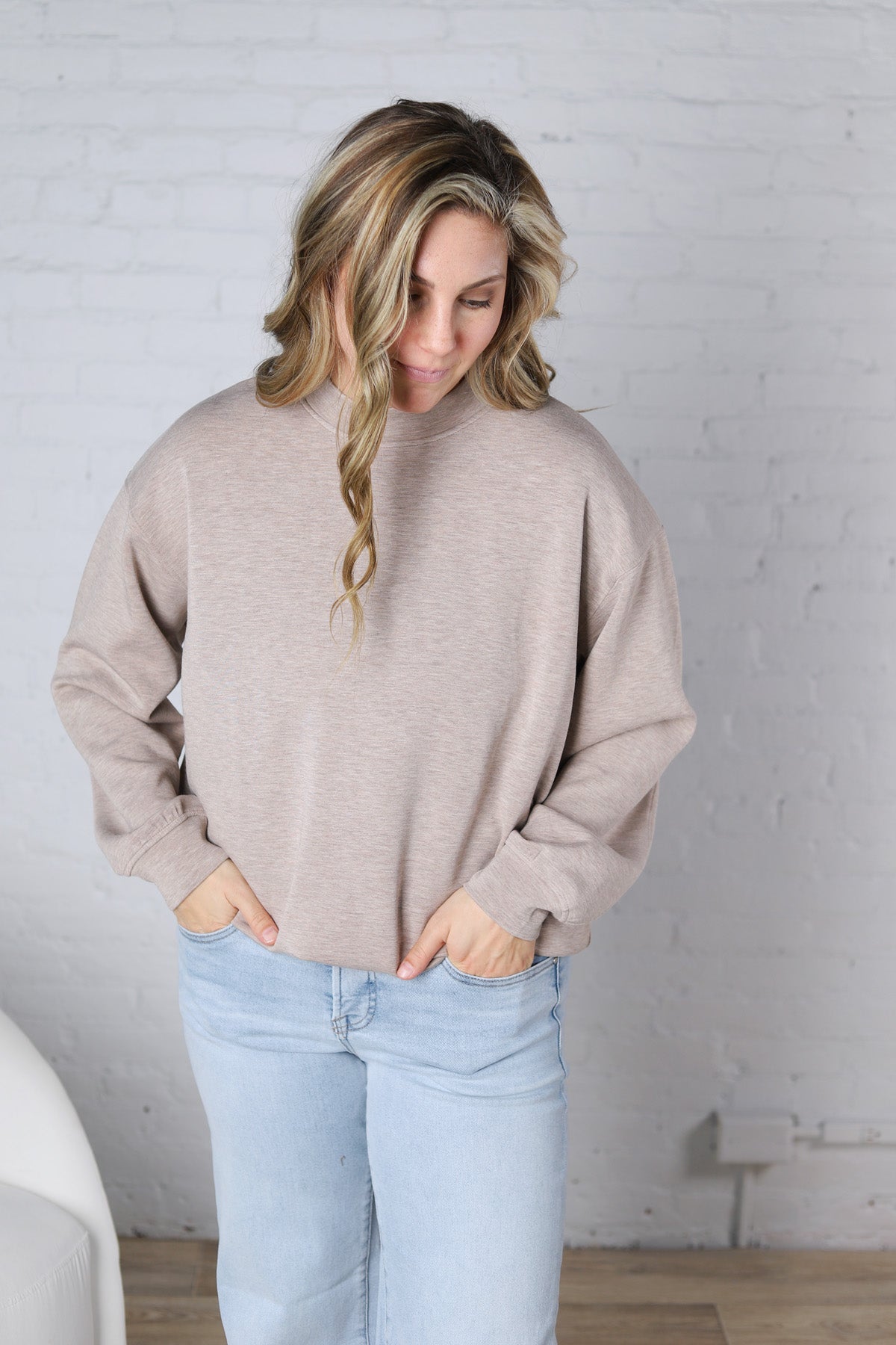Sonja Modal Luxe Mock Neck Pullover - Heather Taupe