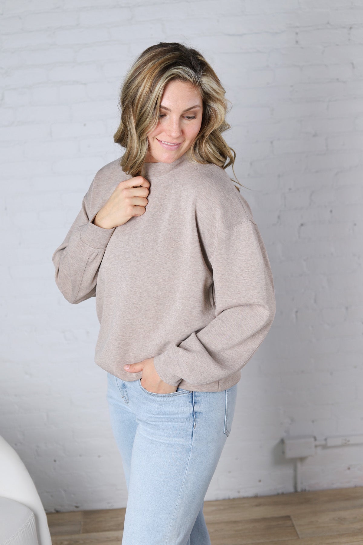 Sonja Modal Luxe Mock Neck Pullover - Heather Taupe