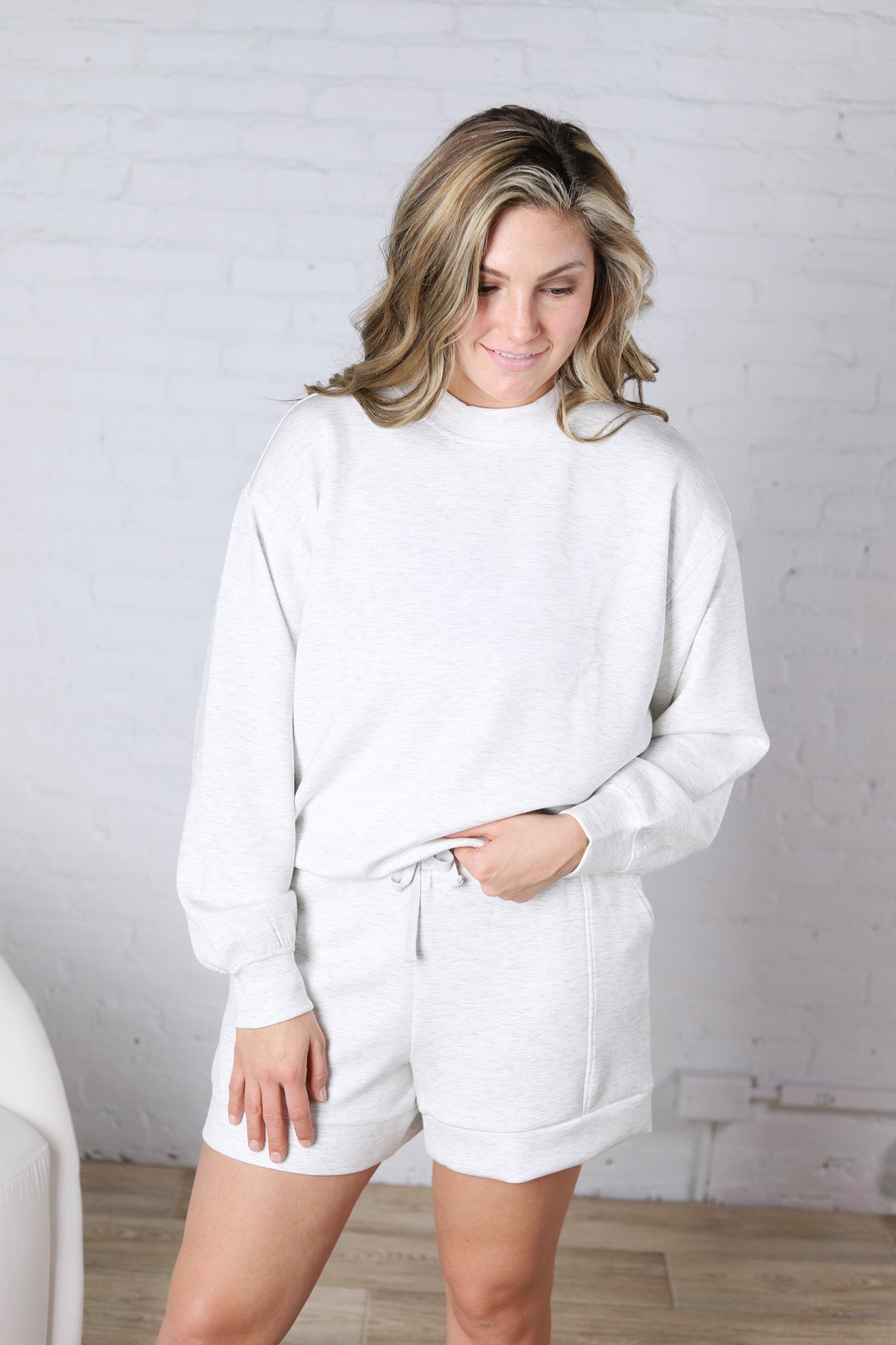 Sonja Modal Luxe Mock Neck Pullover - Lt Heather Grey