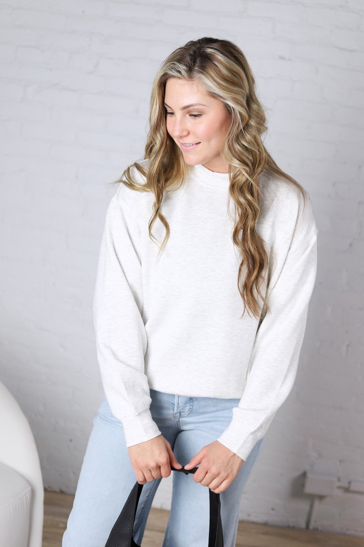 Sonja Modal Luxe Mock Neck Pullover - Lt Heather Grey