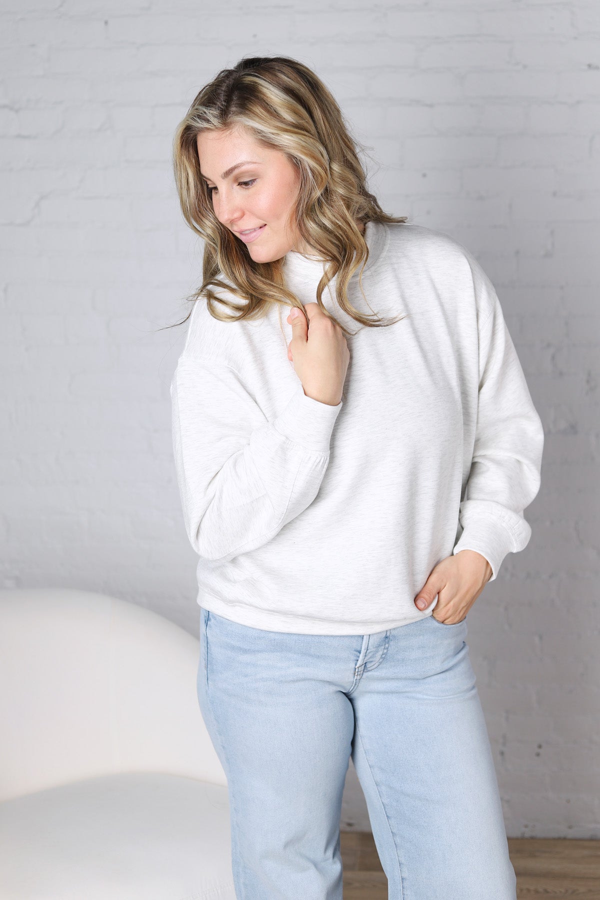 Sonja Modal Luxe Mock Neck Pullover - Lt Heather Grey