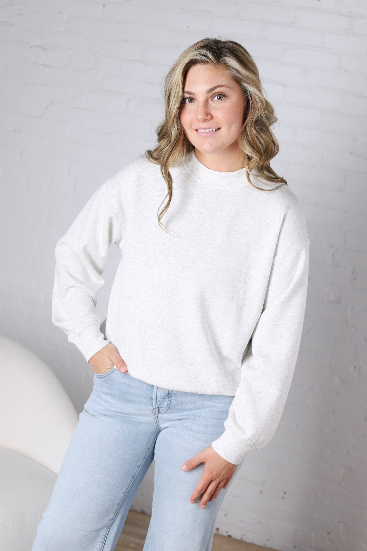 Sonja Modal Luxe Mock Neck Pullover - Lt Heather Grey