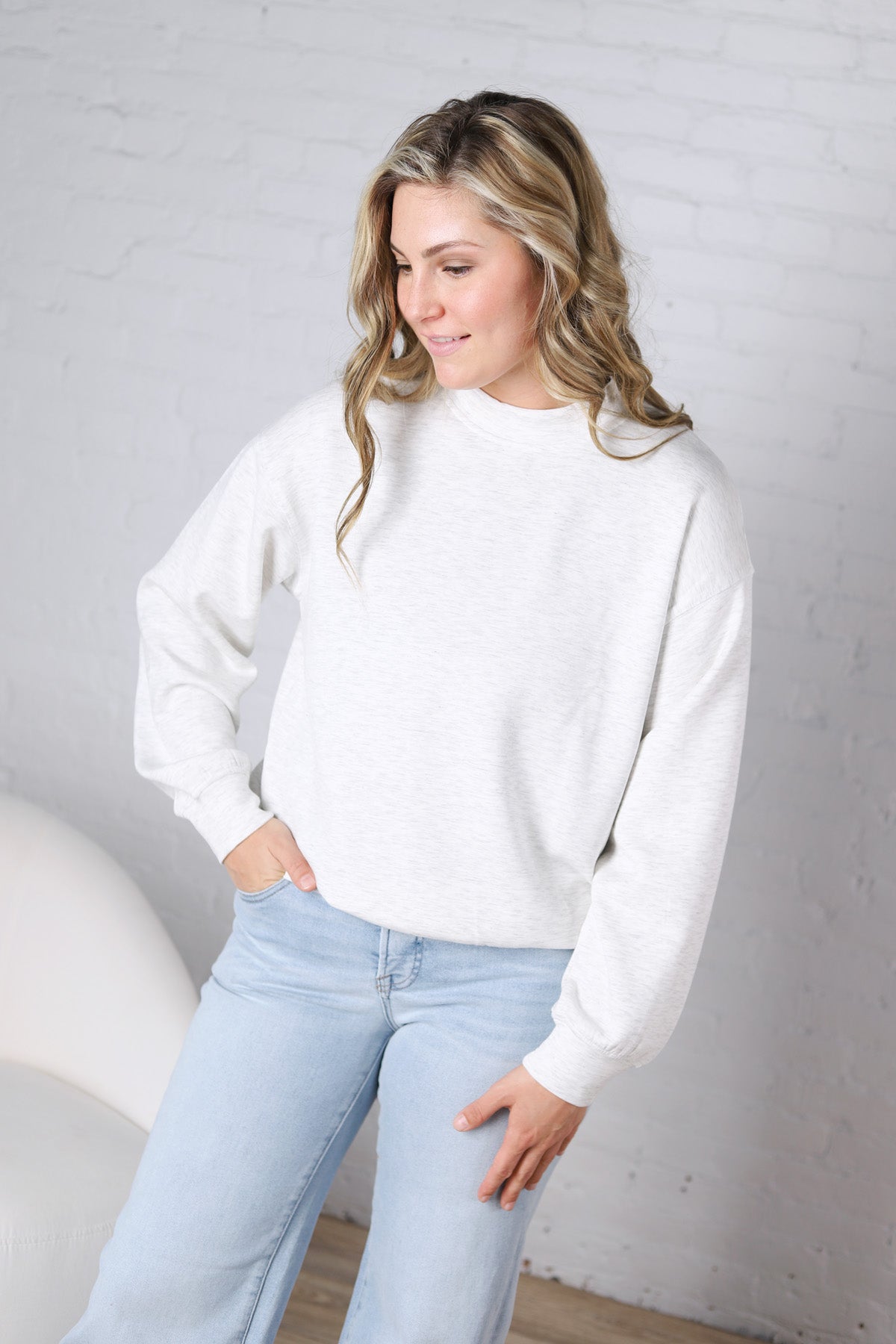Sonja Modal Luxe Mock Neck Pullover - Lt Heather Grey