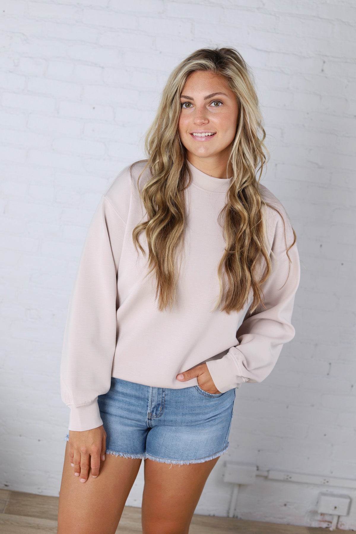 Sonja Modal Luxe Mock Neck Pullover - Mocha Cream