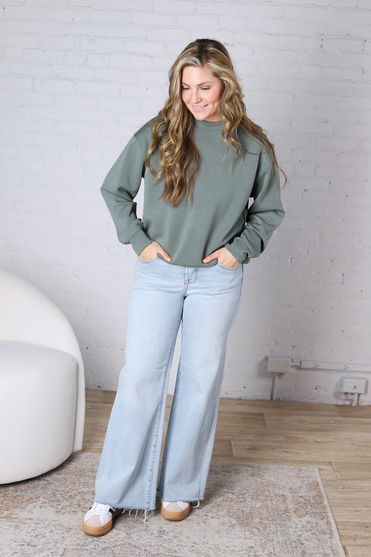 Sonja Modal Luxe Mock Neck Pullover - Sage Leaf