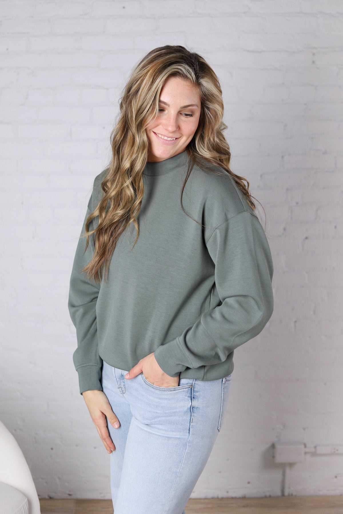 Sonja Modal Luxe Mock Neck Pullover - Sage Leaf