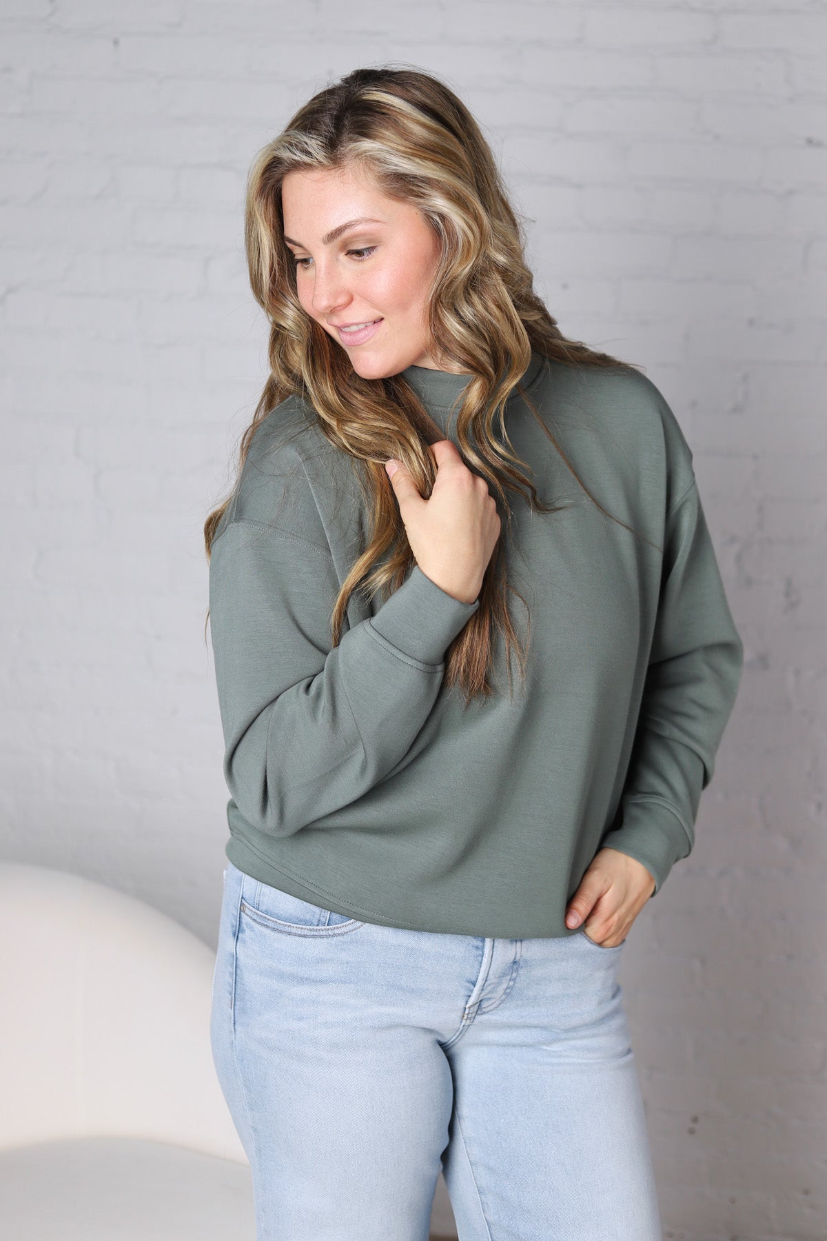 Sonja Modal Luxe Mock Neck Pullover - Sage Leaf