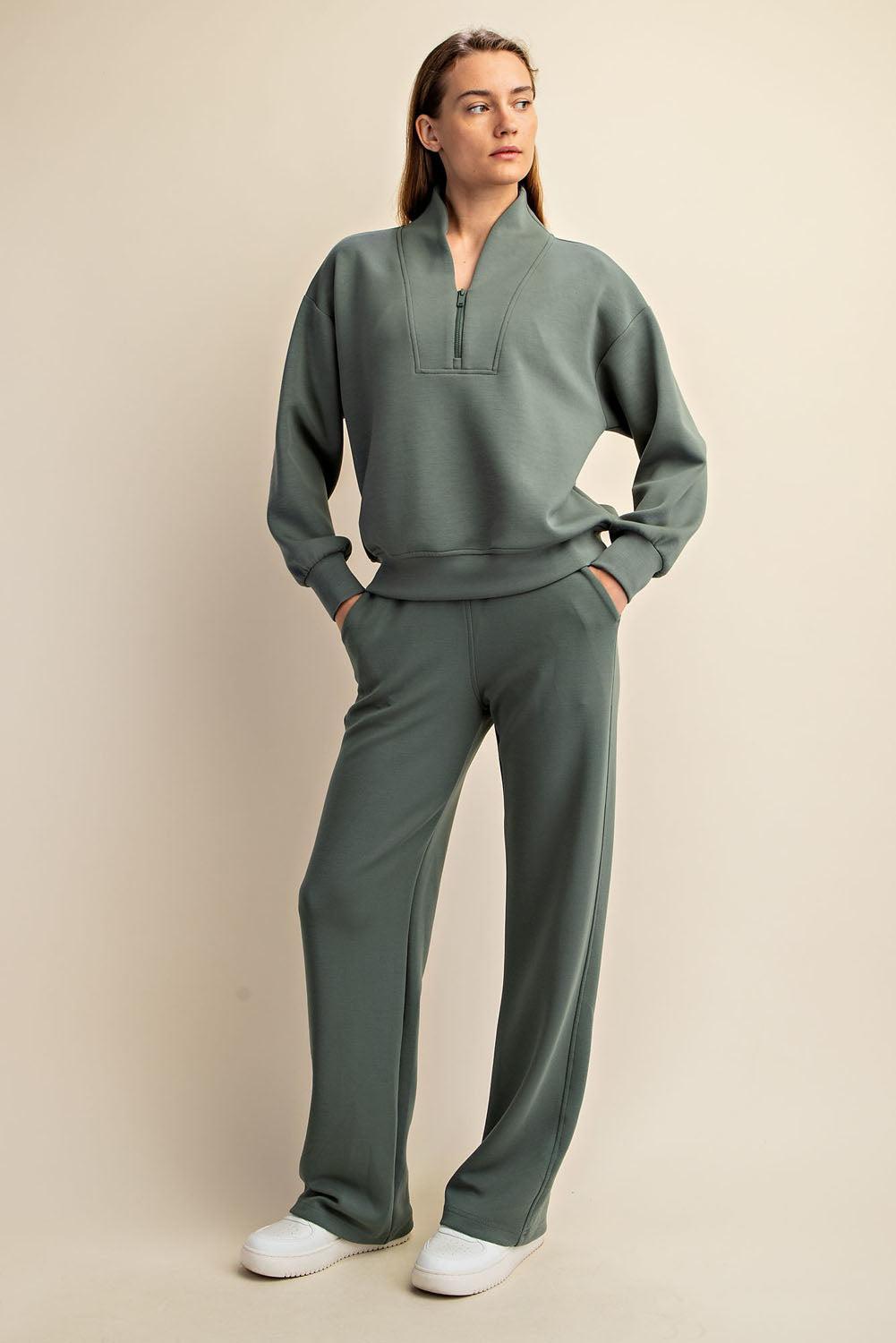 Sonja Modal Luxe Straight Pants - Sage Leaf