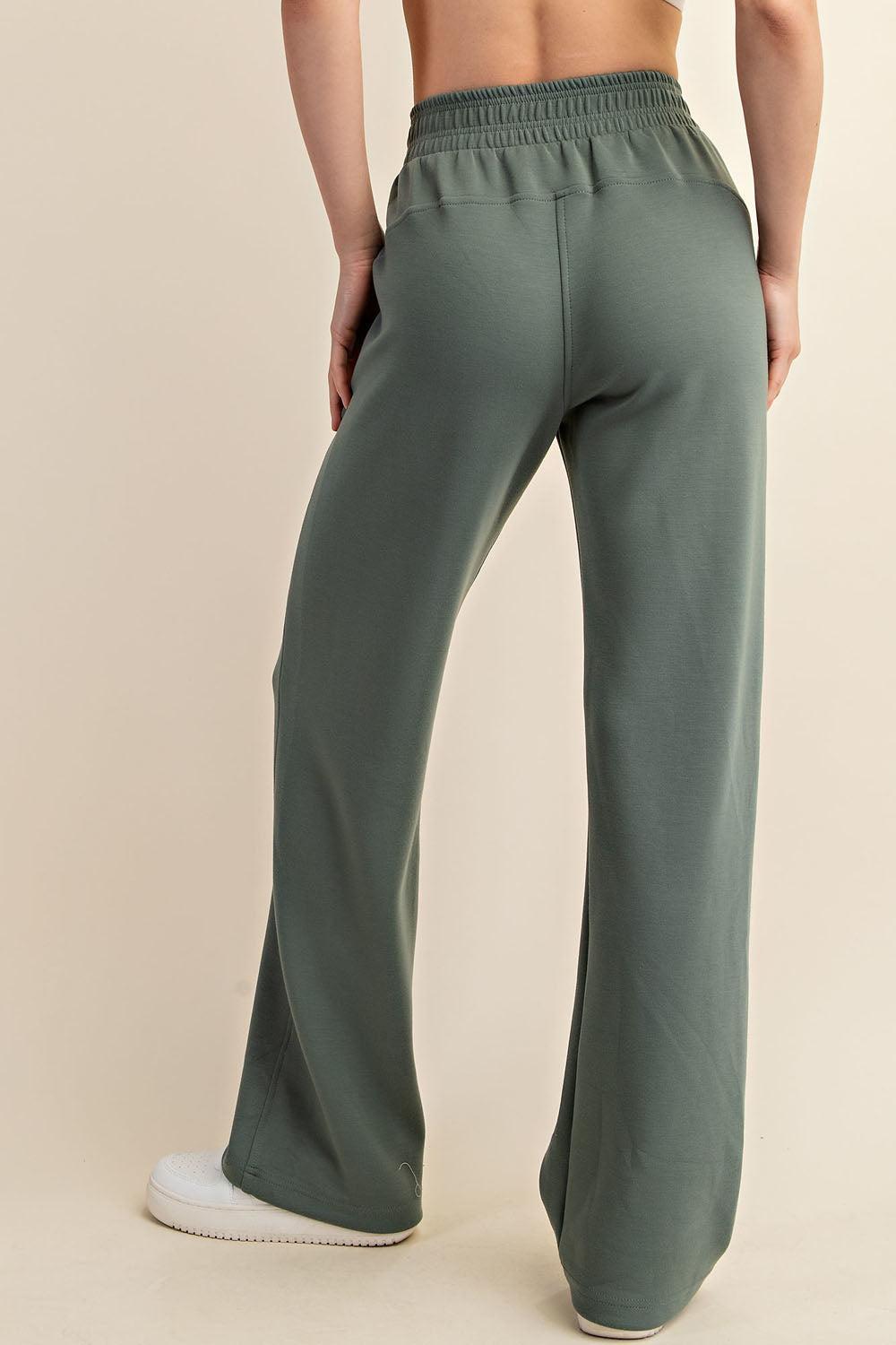 Sonja Modal Poly Scuba Straight Pants - Sage Leaf