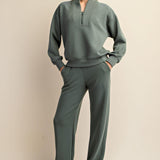 Sonja Modal Poly Scuba Straight Pants - Sage Leaf