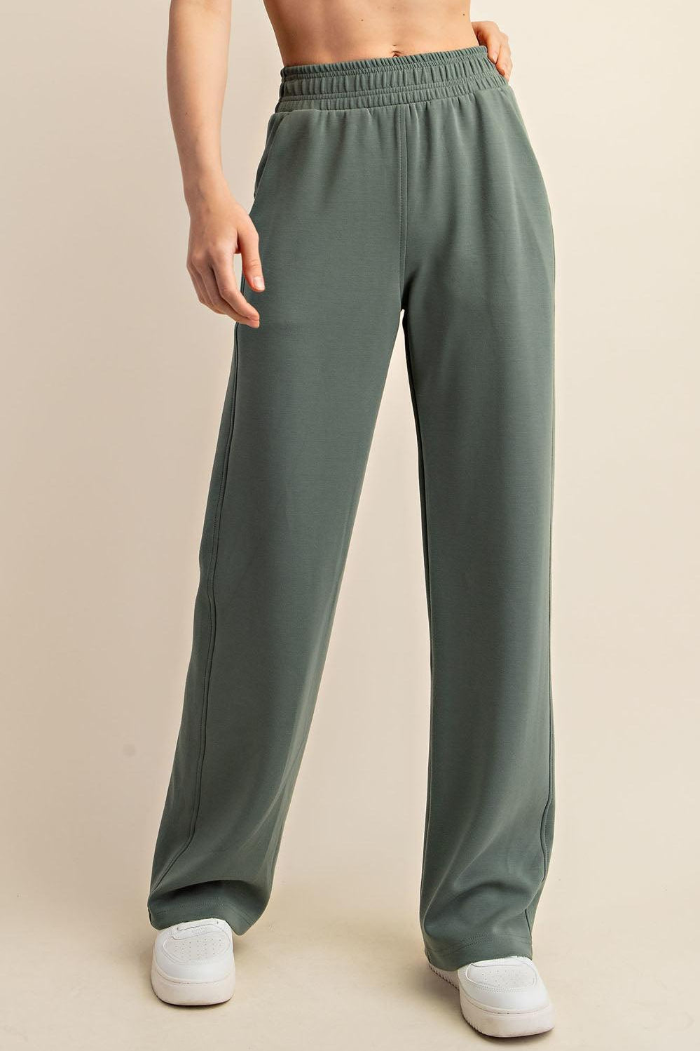 Sonja Modal Poly Scuba Straight Pants - Sage Leaf