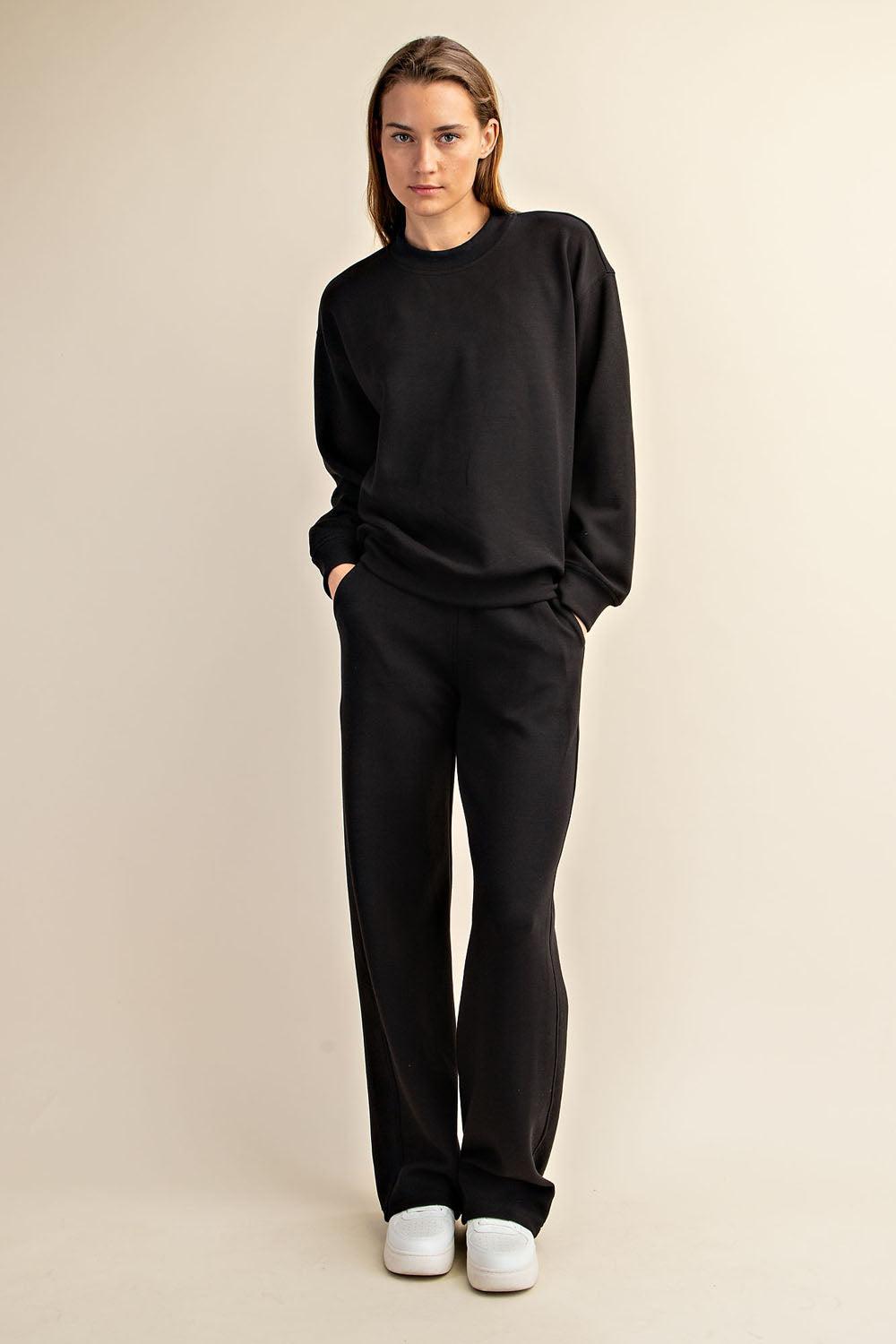 Sonja Scuba Mock Neck Pullover - Black