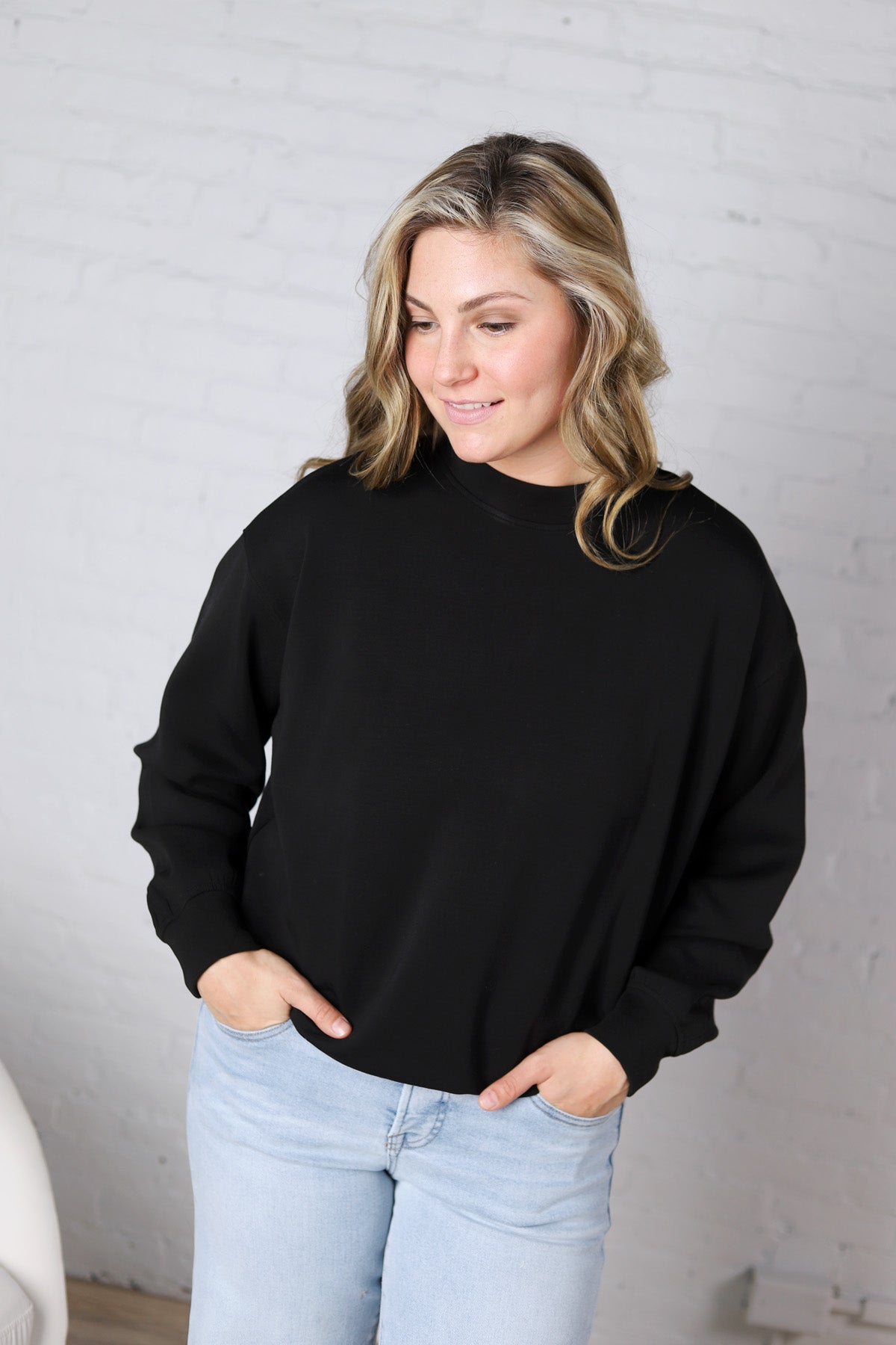 Sonja Scuba Mock Neck Pullover - Black