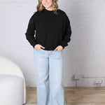 Sonja Scuba Mock Neck Pullover - Black