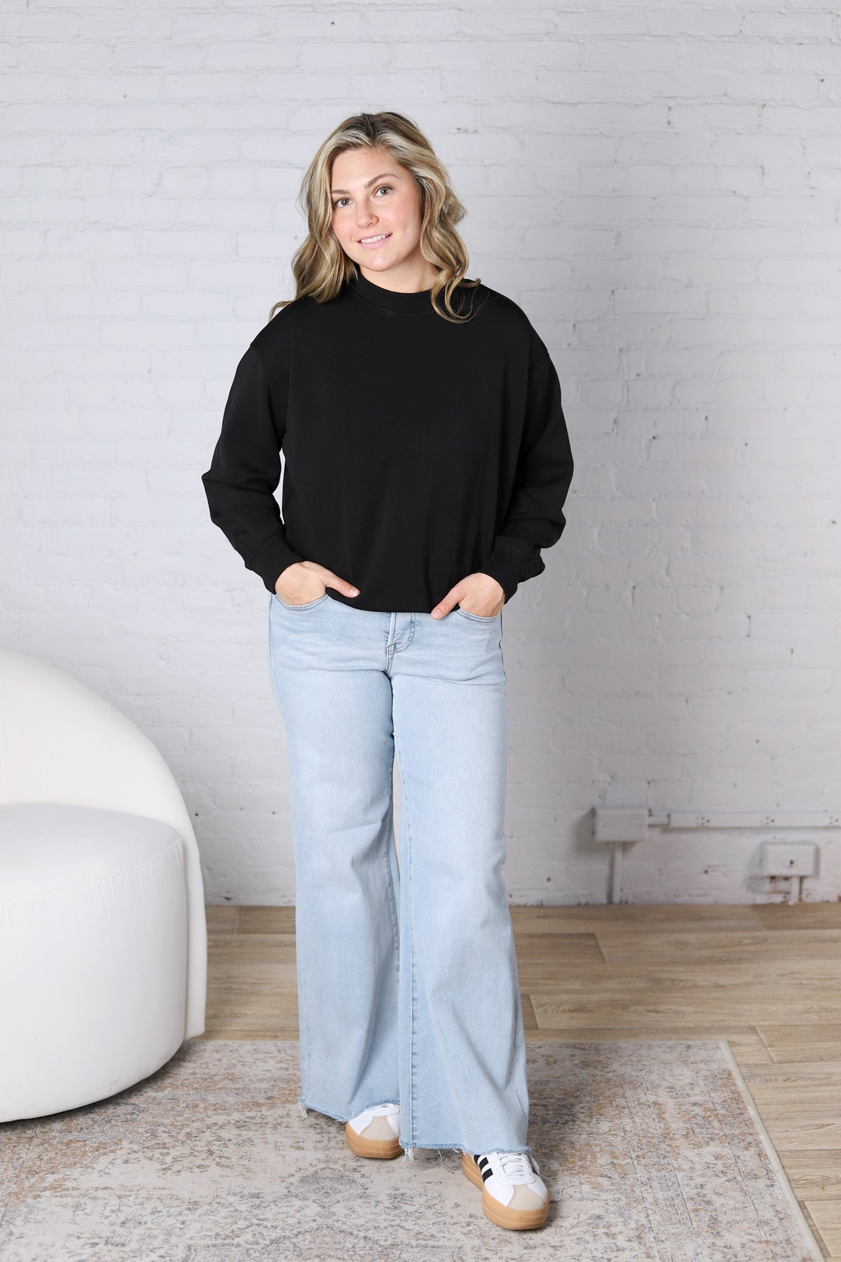 Sonja Scuba Mock Neck Pullover - Black